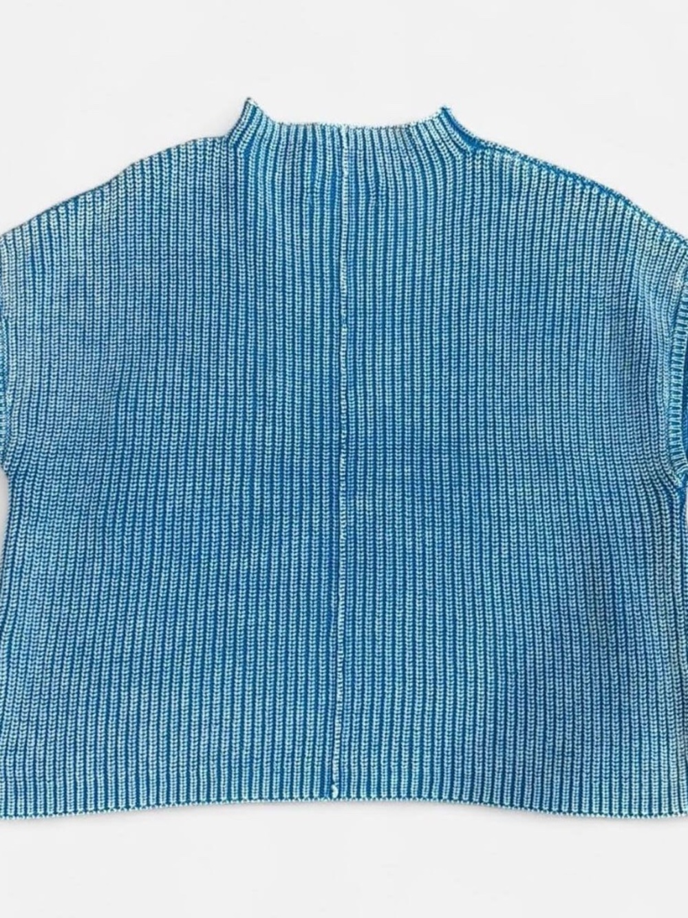 New Zenana Washed Blue Ribbed Knit Top Sweater Cap Sleeves Pullover Boho - Picture 3 of 6